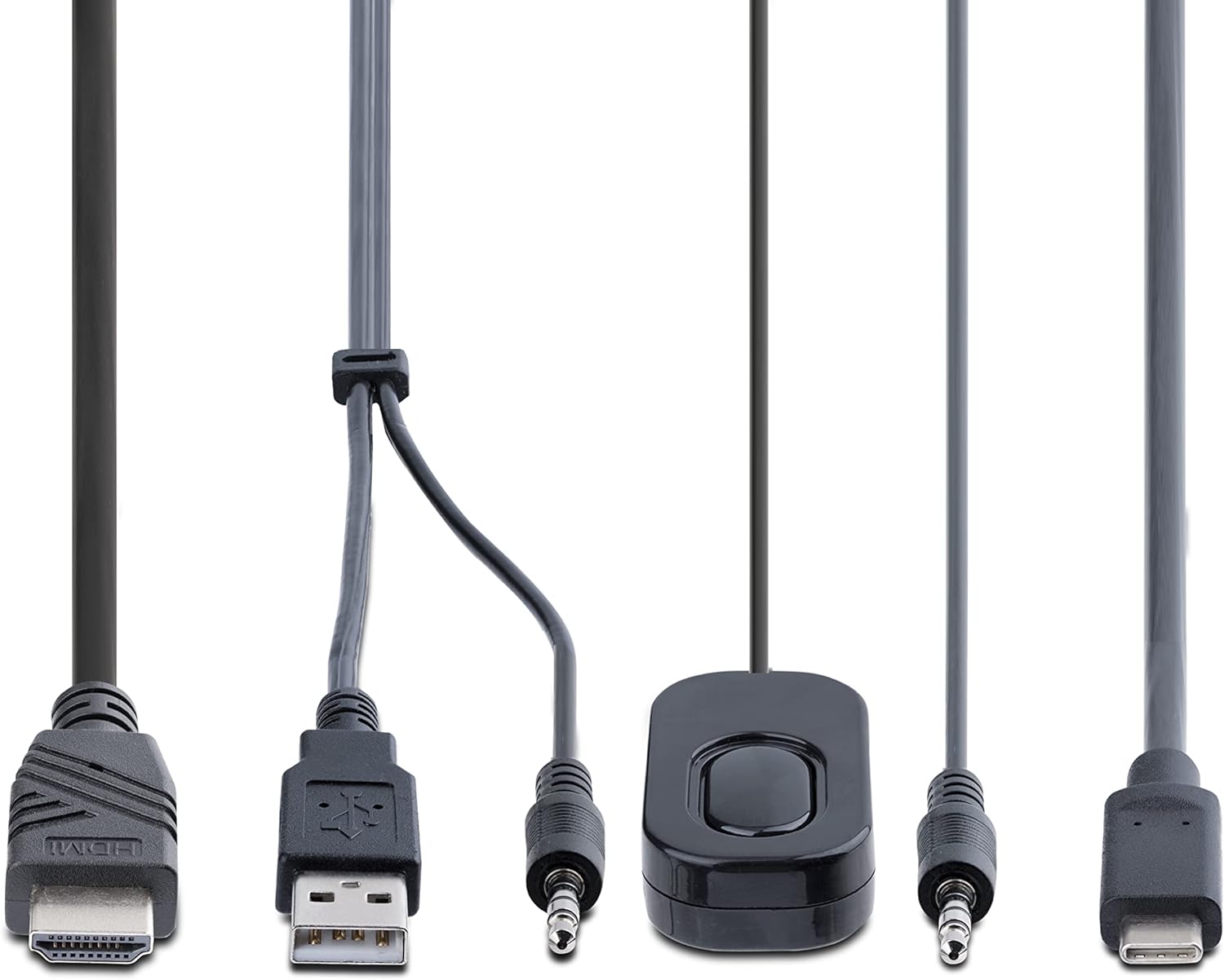 StarTech.com 2-Port Hybrid USB-C HDMI Cable KVM Switch, 4K 60Hz, Compact KVM with 6ft/1.8m USB-A/HDMI/Audio & 4ft/1.2m USB-C Integrated Cables, Bus Powered, Hotkey Switching (C2-H46-UAC-CBL-KVM