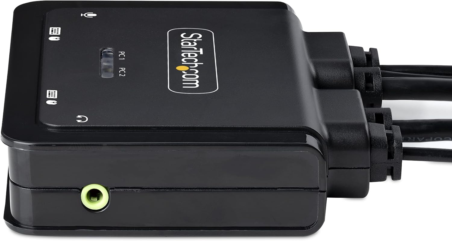 StarTech.com 2-Port Hybrid USB-C HDMI Cable KVM Switch, 4K 60Hz, Compact KVM with 6ft/1.8m USB-A/HDMI/Audio & 4ft/1.2m USB-C Integrated Cables, Bus Powered, Hotkey Switching (C2-H46-UAC-CBL-KVM