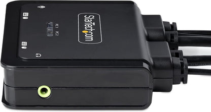 StarTech.com 2-Port Hybrid USB-C HDMI Cable KVM Switch, 4K 60Hz, Compact KVM with 6ft/1.8m USB-A/HDMI/Audio & 4ft/1.2m USB-C Integrated Cables, Bus Powered, Hotkey Switching (C2-H46-UAC-CBL-KVM
