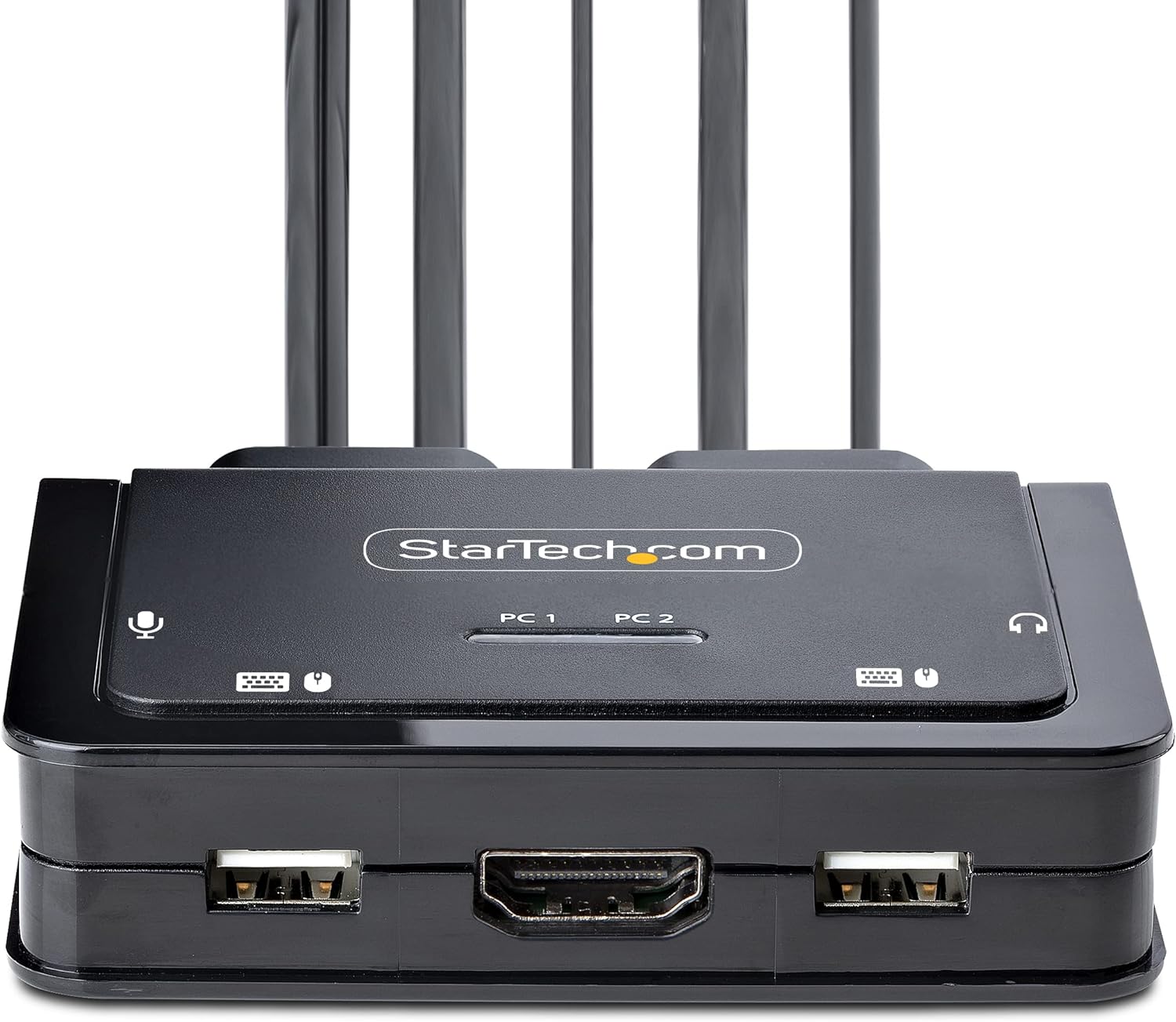 StarTech.com 2-Port Hybrid USB-C HDMI Cable KVM Switch, 4K 60Hz, Compact KVM with 6ft/1.8m USB-A/HDMI/Audio & 4ft/1.2m USB-C Integrated Cables, Bus Powered, Hotkey Switching (C2-H46-UAC-CBL-KVM