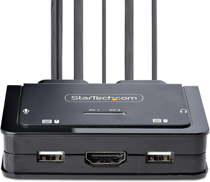 StarTech.com 2-Port Hybrid USB-C HDMI Cable KVM Switch, 4K 60Hz, Compact KVM with 6ft/1.8m USB-A/HDMI/Audio & 4ft/1.2m USB-C Integrated Cables, Bus Powered, Hotkey Switching (C2-H46-UAC-CBL-KVM