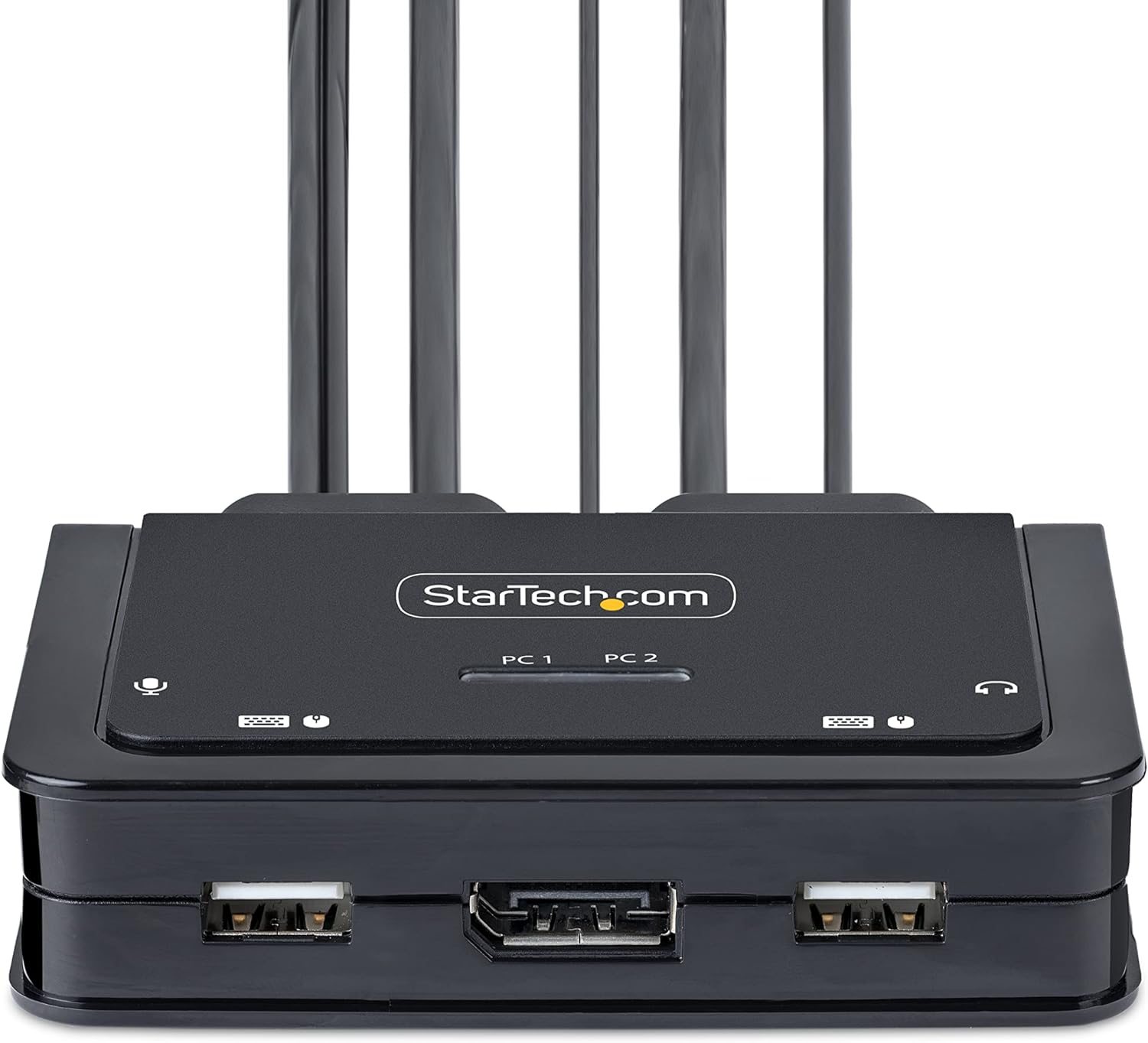 StarTech.com 2-Port USB-C Cable KVM Switch, 4K 60Hz DisplayPort Output, Compact KVM with 4ft/1.2m USB Type-C/Audio Integrated Host Cables, Bus Powered, Remote/Hotkey Switching (C2-D46-UC2-CBL-KVM