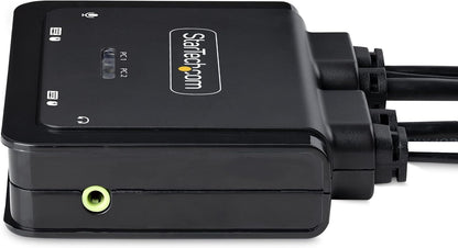 StarTech.com 2-Port USB-C Cable KVM Switch, 4K 60Hz DisplayPort Output, Compact KVM with 4ft/1.2m USB Type-C/Audio Integrated Host Cables, Bus Powered, Remote/Hotkey Switching (C2-D46-UC2-CBL-KVM