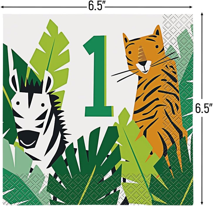Unique-1st Birthday Animals Luncheon Napkins PCS. Tovaglioli per Il Primo Compleanno, Motivo: Animali Safari, 16 Pezzi, Multicolore, 78352