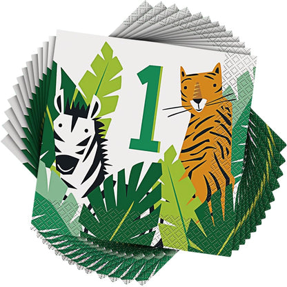 Unique-1st Birthday Animals Luncheon Napkins PCS. Tovaglioli per Il Primo Compleanno, Motivo: Animali Safari, 16 Pezzi, Multicolore, 78352