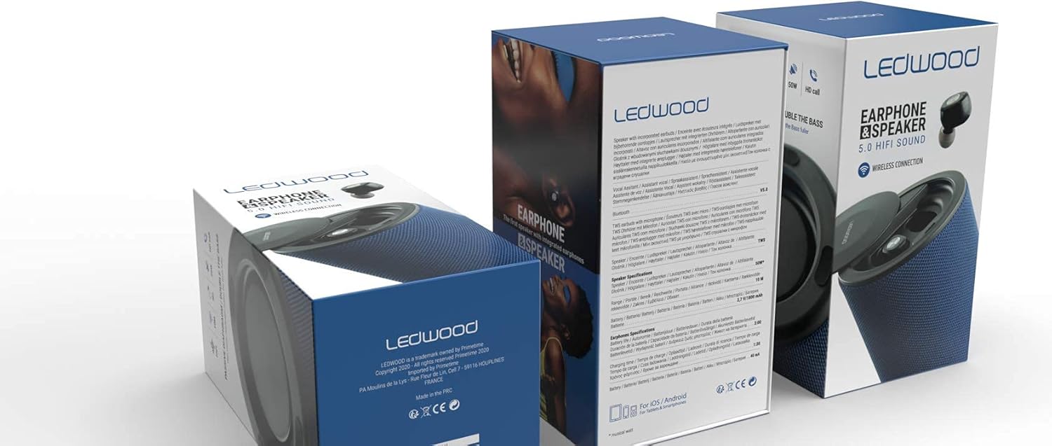 Ledwood Wireless Speaker and In-Ear Earphones Blue