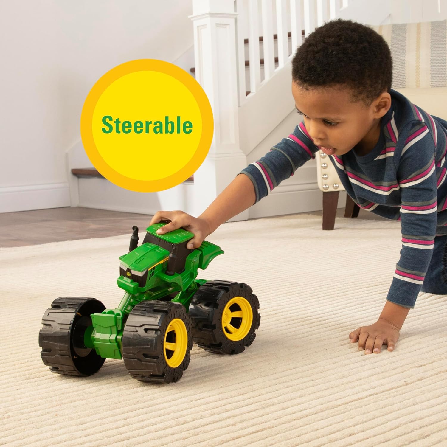 John Deere Monster Treads All Terrain Tractor Toy - Steerable Kids Tractor Monster Truck Toys with Large Tread Wheels - Durable Indoor & Outdoor Toys - 3 Year Old Boy Gifts & 3 Year Old Girl Gifts