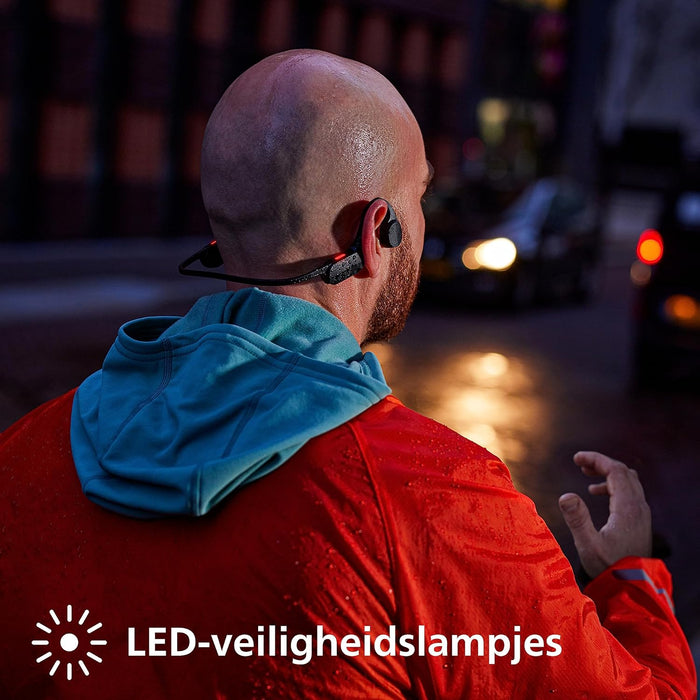 PHILIPS TAA5608BK/00 Open-Ear Wireless Sports Headphones | Bone Conduction | Bluetooth LE Audio & LC3 | IPX5 Water Resistant | Up To 6 Hours Play Time | LED Safety Lights | Microphone | Black