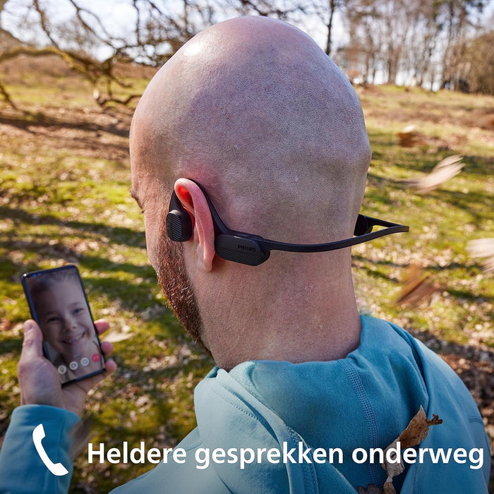 PHILIPS TAA5608BK/00 Open-Ear Wireless Sports Headphones | Bone Conduction | Bluetooth LE Audio & LC3 | IPX5 Water Resistant | Up To 6 Hours Play Time | LED Safety Lights | Microphone | Black