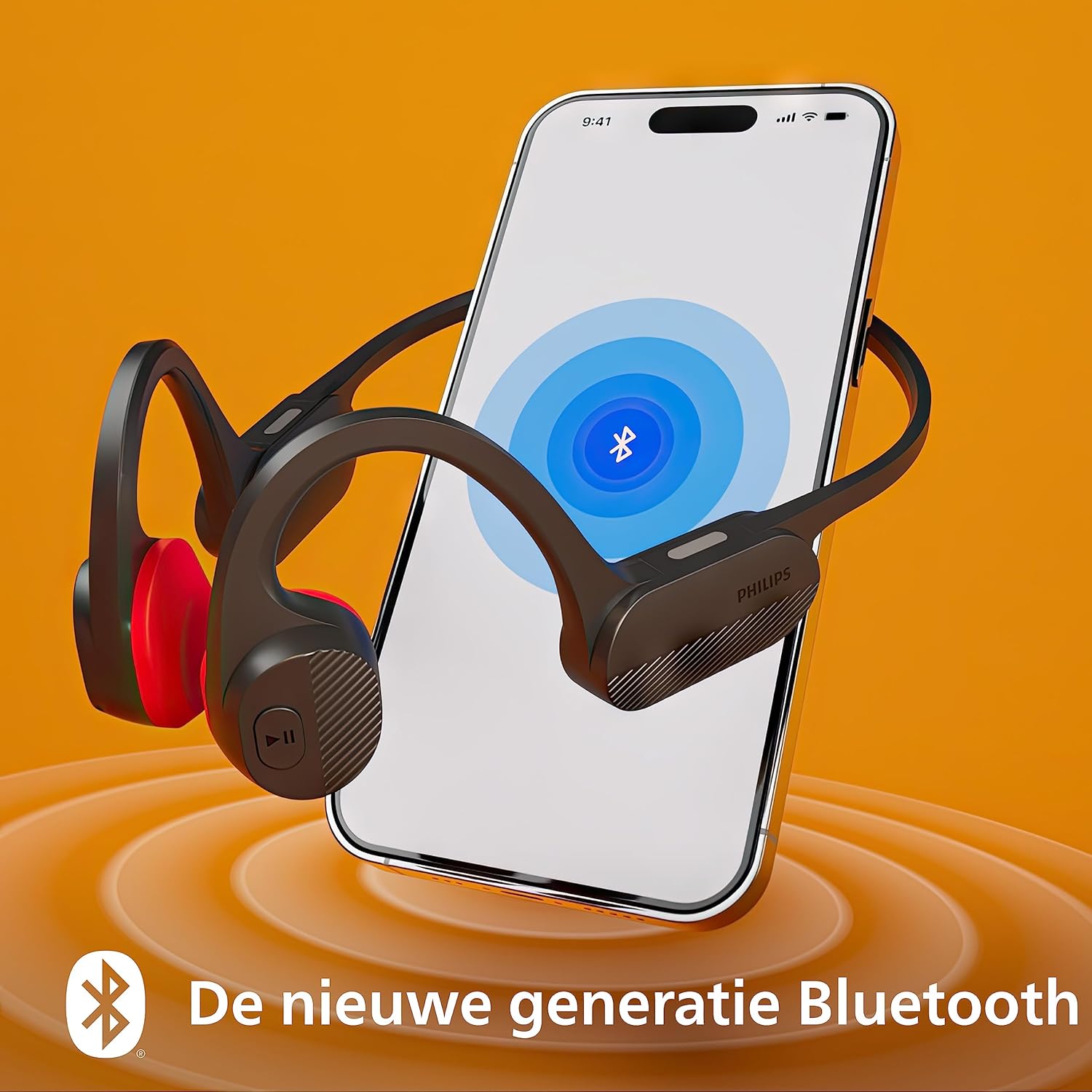 PHILIPS TAA5608BK/00 Open-Ear Wireless Sports Headphones | Bone Conduction | Bluetooth LE Audio & LC3 | IPX5 Water Resistant | Up To 6 Hours Play Time | LED Safety Lights | Microphone | Black