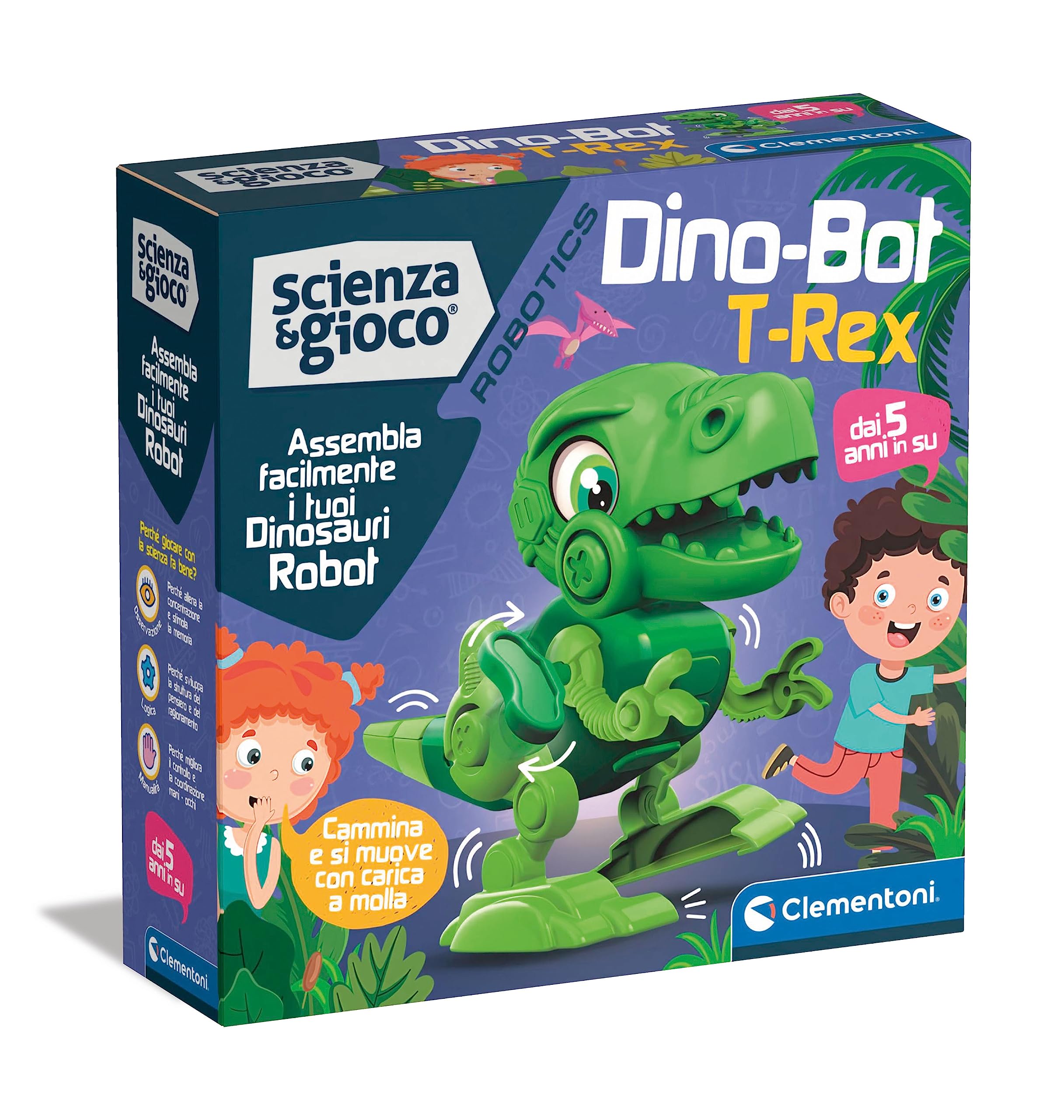Clementoni - Science Robotics-Dino Bot Build, Robotic Laboratory, T-Rex Dinosaur Model, STEM, Scientific Game 5 Years, Made in Italy, Italian Colour, 19331
