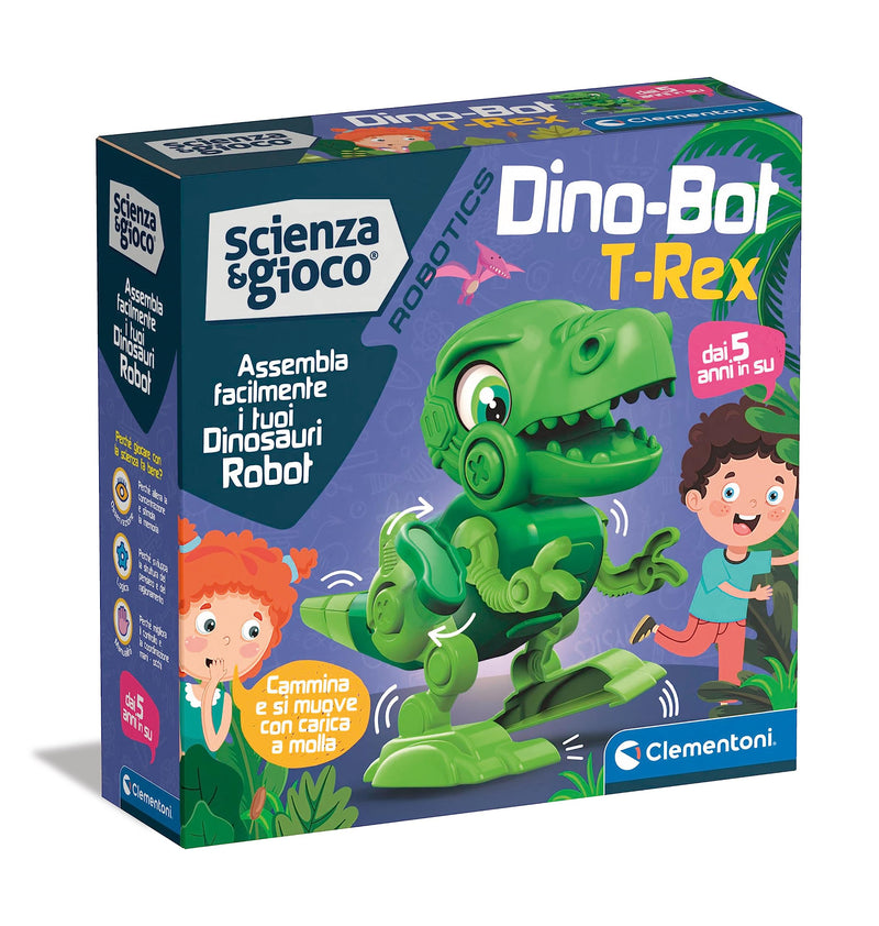 Clementoni - Science Robotics-Dino Bot Build, Robotic Laboratory, T-Rex Dinosaur Model, STEM, Scientific Game 5 Years, Made in Italy, Italian Colour, 19331