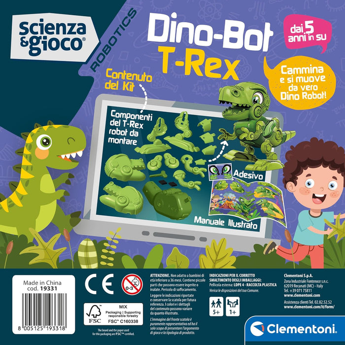 Clementoni - Science Robotics-Dino Bot Build, Robotic Laboratory, T-Rex Dinosaur Model, STEM, Scientific Game 5 Years, Made in Italy, Italian Colour, 19331