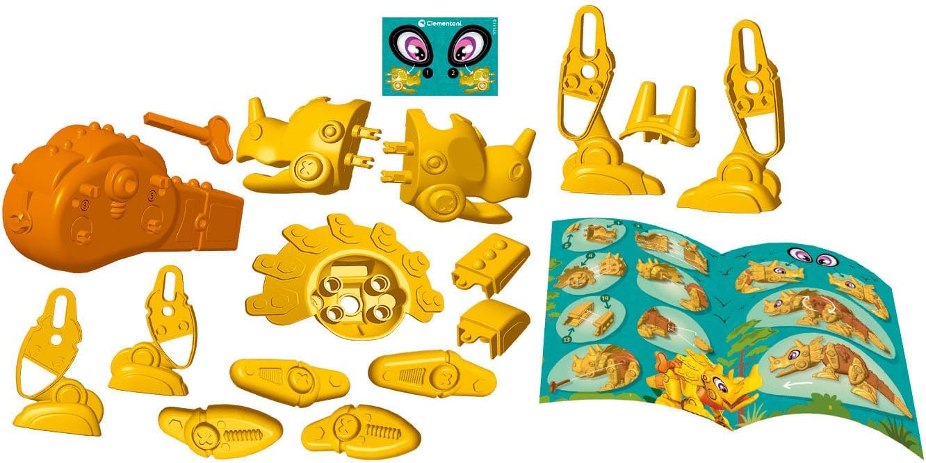 Clementoni Clementoni-19332 Scienza Robotics-Dino Bot Costruire, Laboratorio Robotica, Modello Dinosauro Triceratopo, STEM, Gioco Scientifico 5 Anni, Made in Italy, Colore Italiano, 19332
