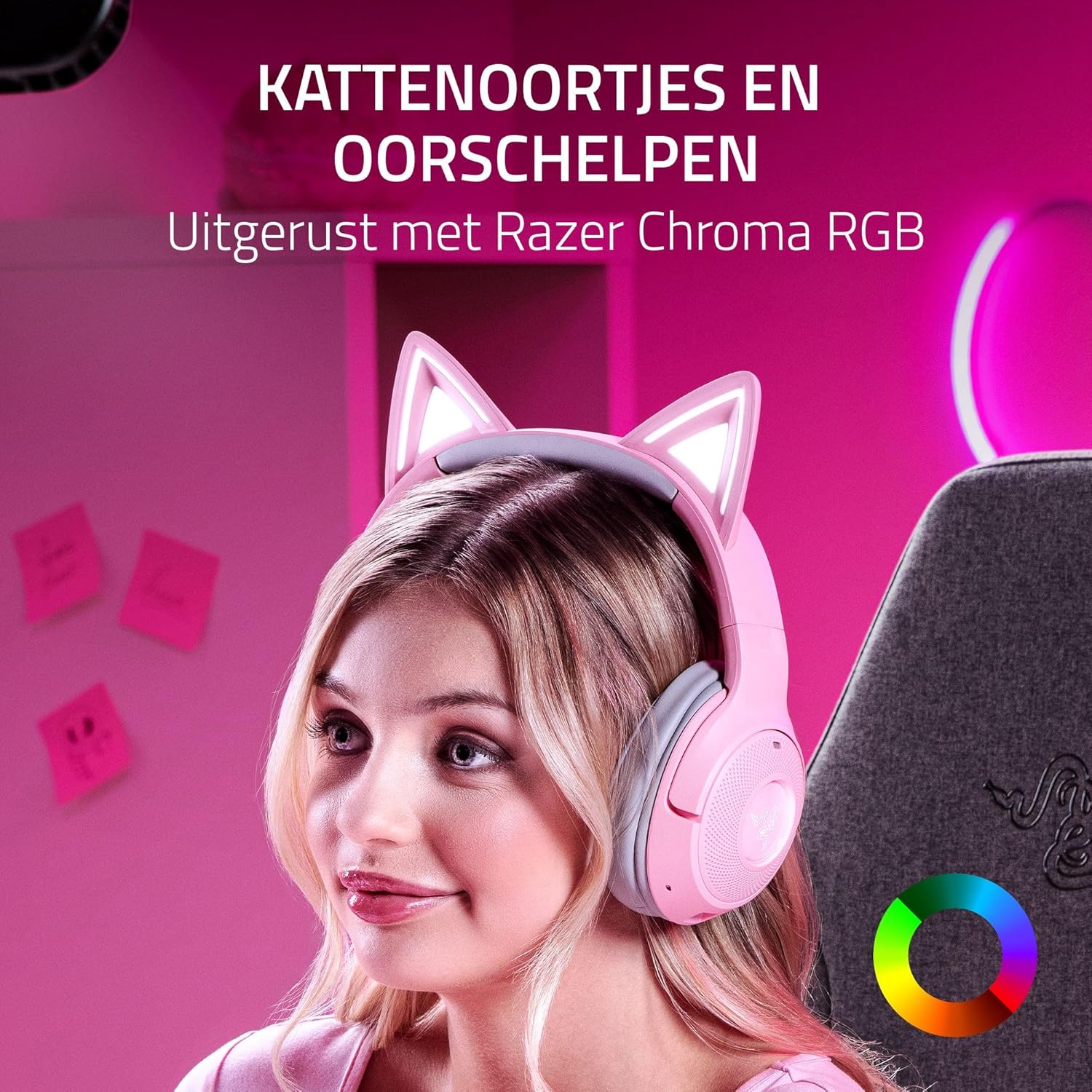 Razer Kraken Kitty V2 BT - Wireless Bluetooth RGB Headset with Kitty Ears (Bluetooth 5.2, TriForce 40 mm Drivers, Integrated Beamforming Noise-cancelling Mics, Up to 40 Hrs Battery Life) Quartz Pink