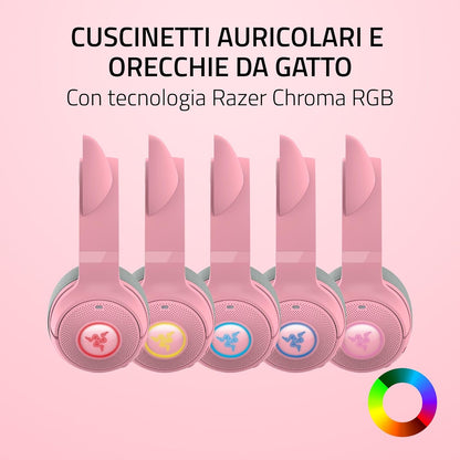 Razer Kraken Kitty V2 BT - Wireless Bluetooth RGB Headset with Kitty Ears (Bluetooth 5.2, TriForce 40 mm Drivers, Integrated Beamforming Noise-cancelling Mics, Up to 40 Hrs Battery Life) Quartz Pink