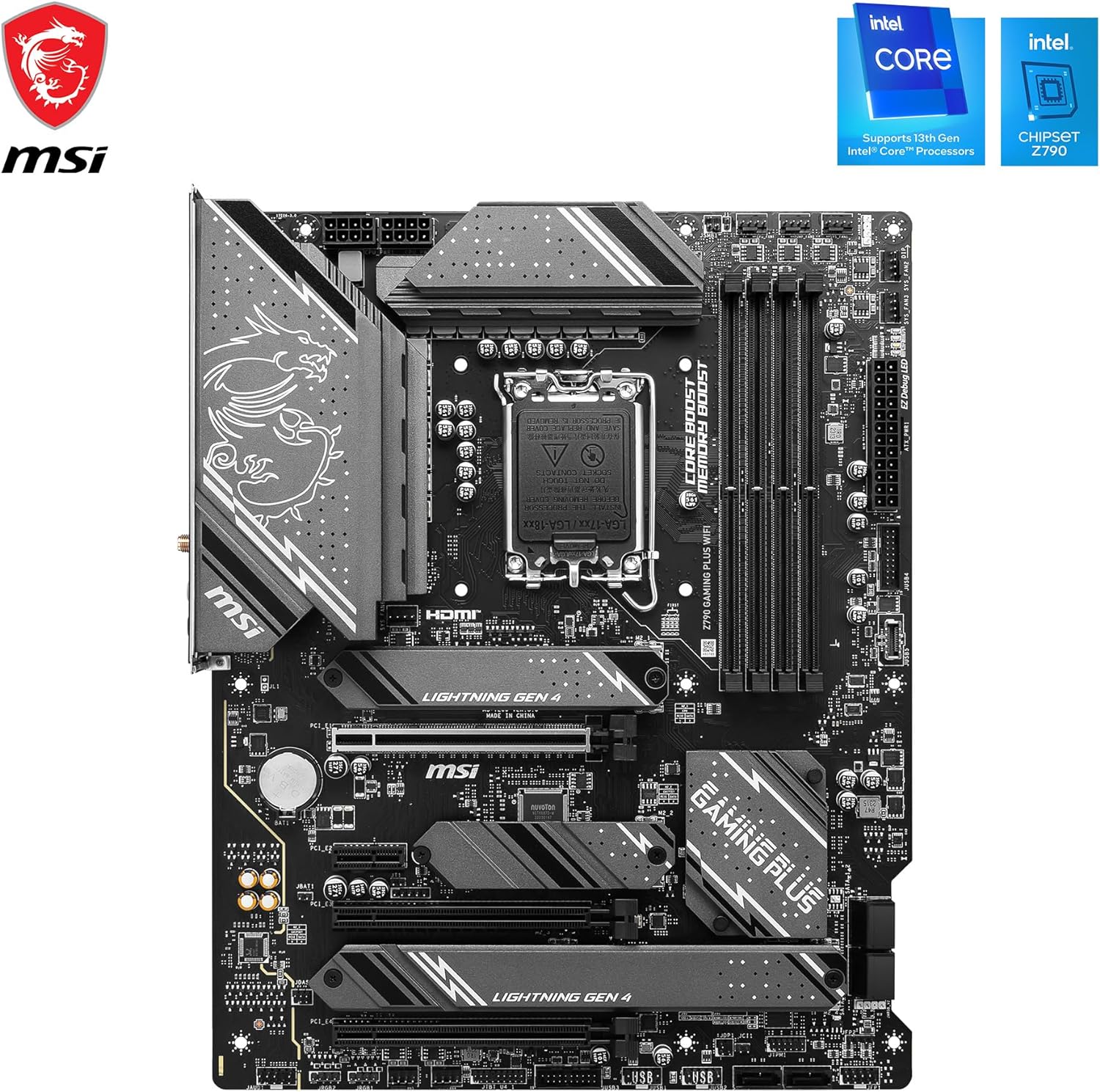 MSI Z790 GAMING PLUS WIFI Mainboard, ATX - Unterstützt Intel Core Prozessoren der 12., 13. und 14. Gen, LGA 1700 - DDR5 Memory Boost 7200+MHz/OC, 1 x PCIe 5.0 x16, 4 x M.2 Gen4, 2.5G LAN, Wi-Fi 6E