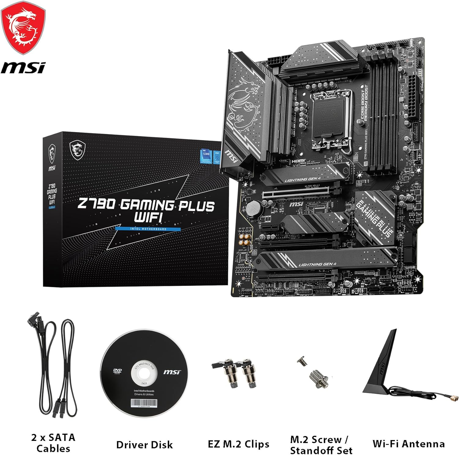 MSI Z790 GAMING PLUS WIFI Mainboard, ATX - Unterstützt Intel Core Prozessoren der 12., 13. und 14. Gen, LGA 1700 - DDR5 Memory Boost 7200+MHz/OC, 1 x PCIe 5.0 x16, 4 x M.2 Gen4, 2.5G LAN, Wi-Fi 6E