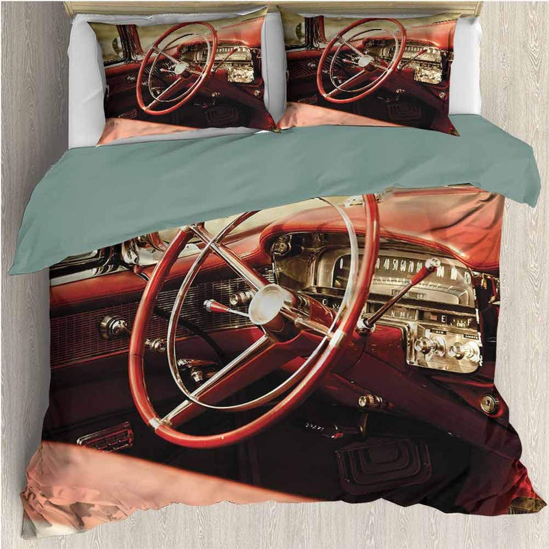 HELLOLEON Cars Pure Hotel Luxury Bed Linen Antique Classic Car Polyester - Soft and Breathable (Queen