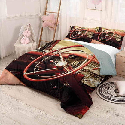 HELLOLEON Cars Pure Hotel Luxury Bed Linen Antique Classic Car Polyester - Soft and Breathable (Queen