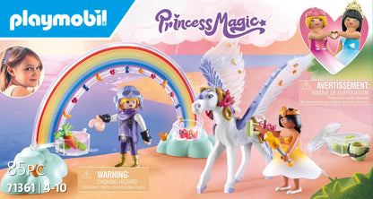 Playmobil 71361 Princess Magic: Pegasus with Rainbow in the Clouds, enchanting set with tools for grooming and feeding the Pegasus, fun imaginative role-play, playsets suitable for children ages 4+