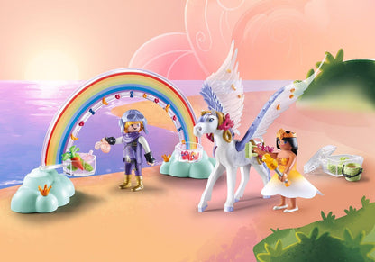 Playmobil 71361 Princess Magic: Pegasus with Rainbow in the Clouds, enchanting set with tools for grooming and feeding the Pegasus, fun imaginative role-play, playsets suitable for children ages 4+