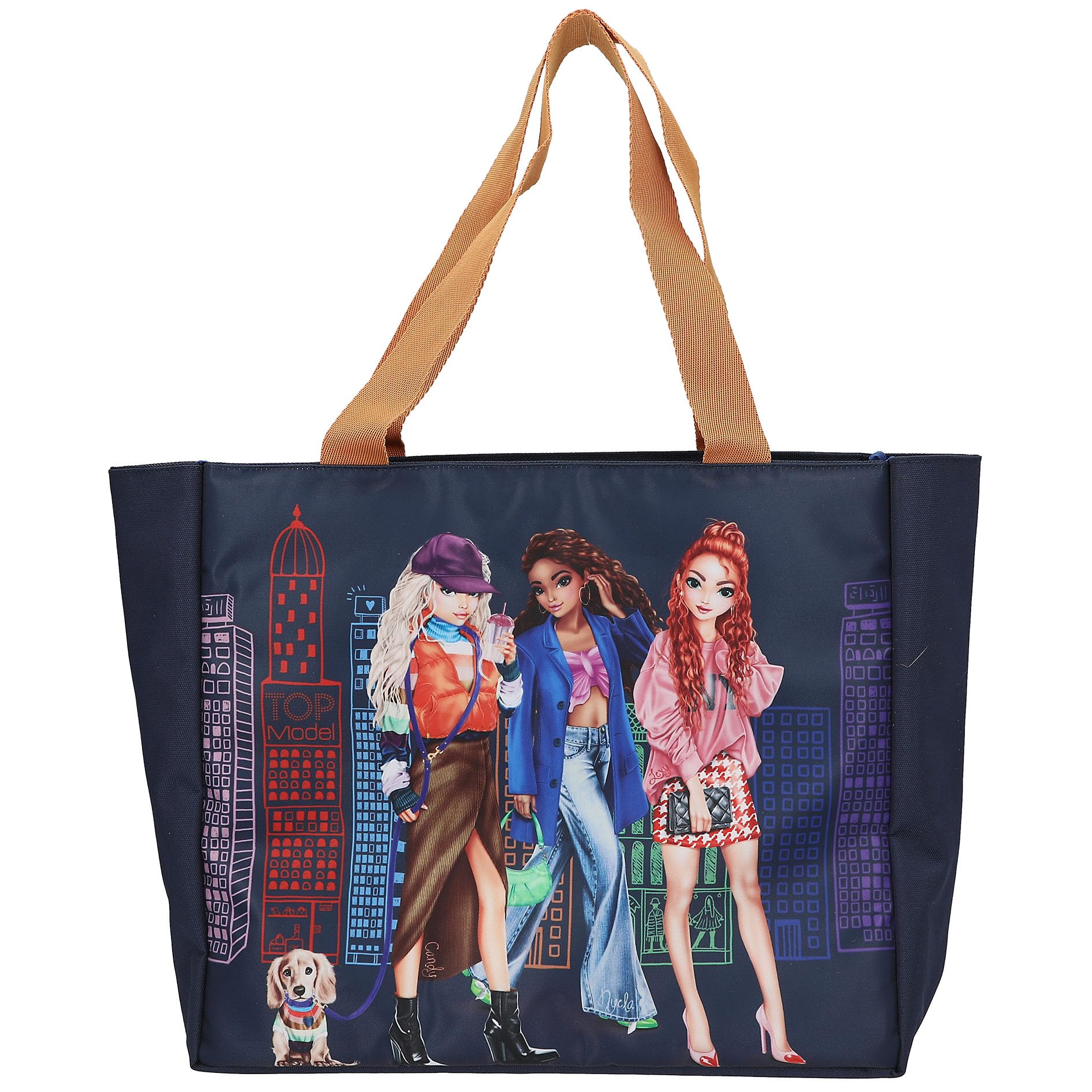 Depesche 12564 TOPModel City Girls - Draagtas in donkerblauw met modelmotief in heldere kleuren, shopper met binnenzak