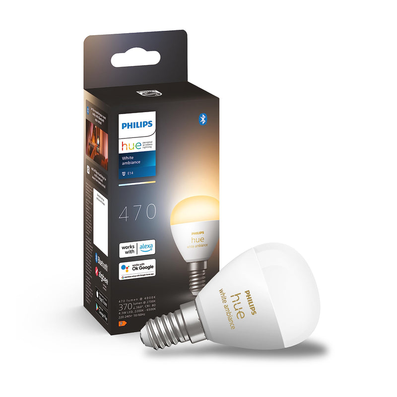 Philips Hue White Ambiance Luster Smart LED Light Bulb 1 Pack  for Indoor Home Lighting, Livingroom, Bedroom.