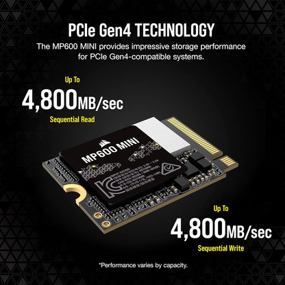 Corsair MP600 Mini 1TB M.2 NVMe PCIe x4 Gen4 2 SSD - M.2 2230 - Bis zu 4.800MB/Sek. Sequentielles Lesen - Hohe Dichte 3D TLC NAND - Ideal Für Steam Deck und Microsoft Surface - Schwar