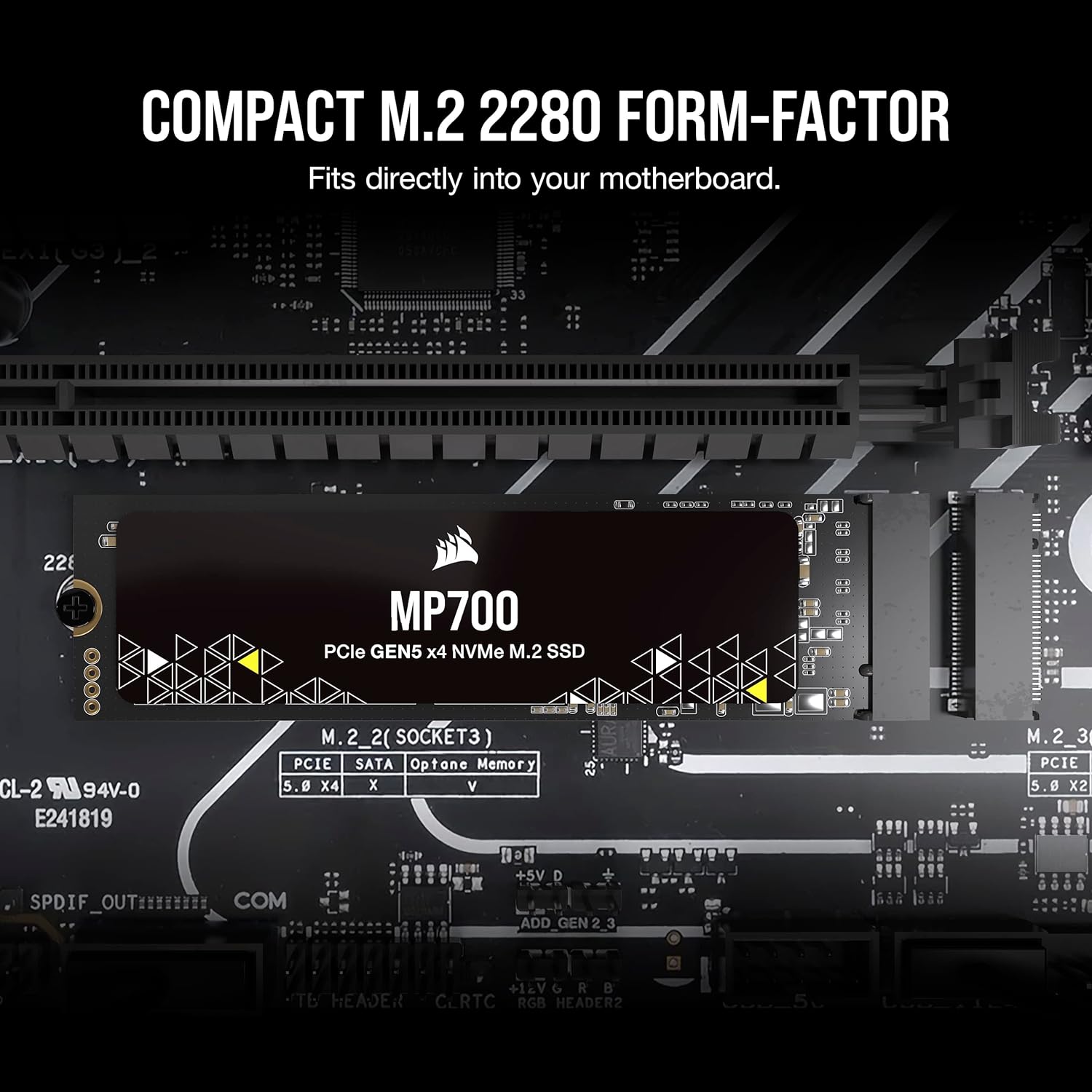 Corsair MP700 2TB PCIe Gen5 x4 NVMe 2.0 M.2 SSD - High-Density TLC NAND - M.2 2280 - DirectStorage-Kompatibel - Bis zu 10.000MB/sec - PCIe Gen4 & Gen3 Abwärtskompatibel - Schwarz
