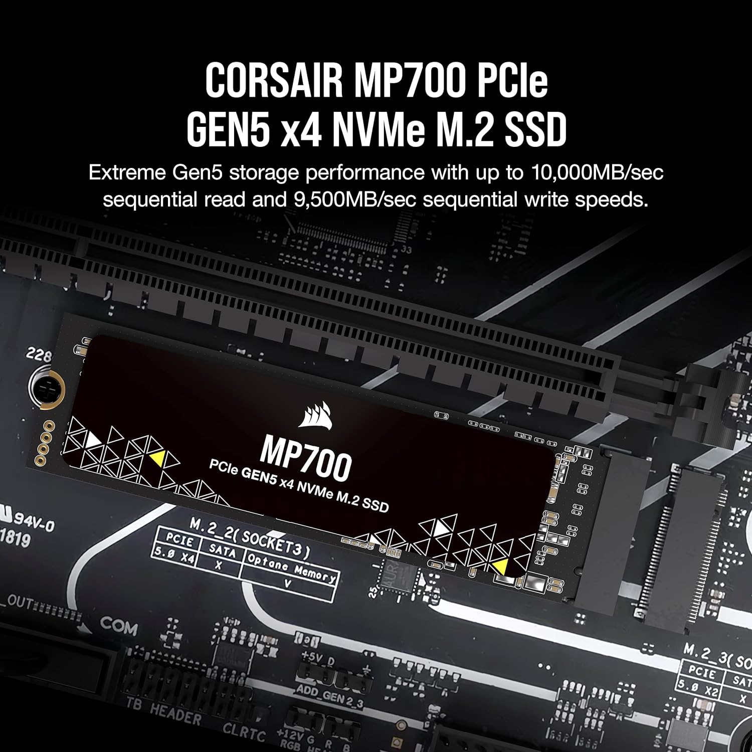 Corsair MP700 2TB PCIe Gen5 x4 NVMe 2.0 M.2 SSD - High-Density TLC NAND - M.2 2280 - DirectStorage-Kompatibel - Bis zu 10.000MB/sec - PCIe Gen4 & Gen3 Abwärtskompatibel - Schwarz