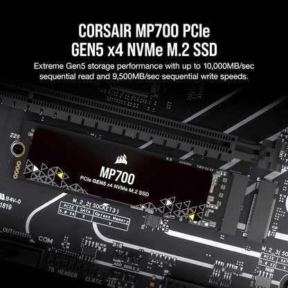 Corsair MP700 2TB PCIe Gen5 x4 NVMe 2.0 M.2 SSD - High-Density TLC NAND - M.2 2280 - DirectStorage-Kompatibel - Bis zu 10.000MB/sec - PCIe Gen4 & Gen3 Abwärtskompatibel - Schwarz