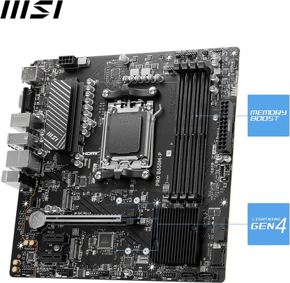 MSI PRO B650M-P Motherboard, Micro-ATX - Supports AMD Ryzen 7000 Series Processors, AM5 - DDR5 Memory Boost 6000+MHz/OC, 1 x PCIe 4.0 x16, 2 x M.2 Gen4, 2.5G LAN