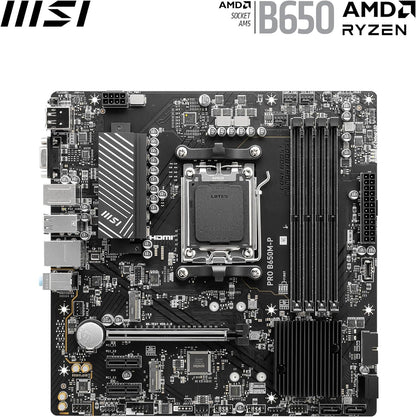 MSI PRO B650M-P Motherboard, Micro-ATX - Supports AMD Ryzen 7000 Series Processors, AM5 - DDR5 Memory Boost 6000+MHz/OC, 1 x PCIe 4.0 x16, 2 x M.2 Gen4, 2.5G LAN