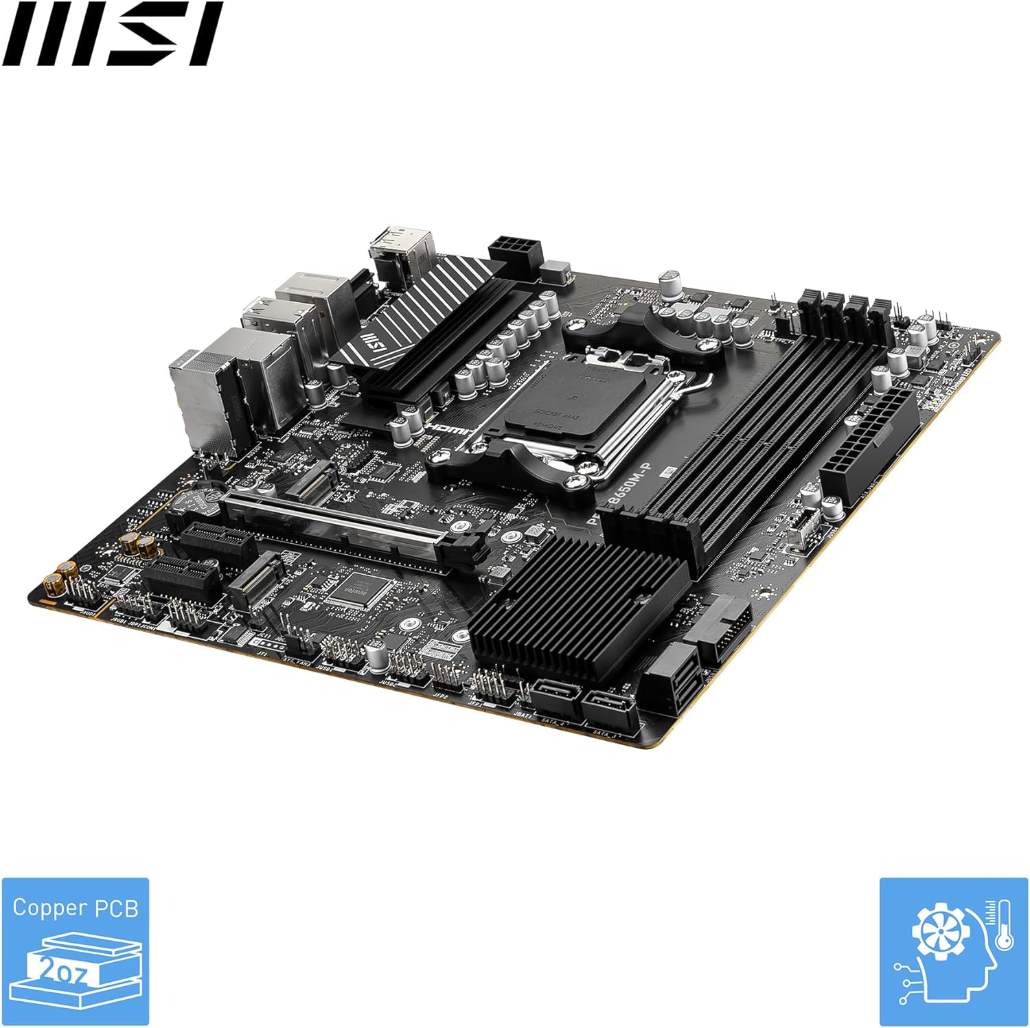 MSI PRO B650M-P Motherboard, Micro-ATX - Supports AMD Ryzen 7000 Series Processors, AM5 - DDR5 Memory Boost 6000+MHz/OC, 1 x PCIe 4.0 x16, 2 x M.2 Gen4, 2.5G LAN
