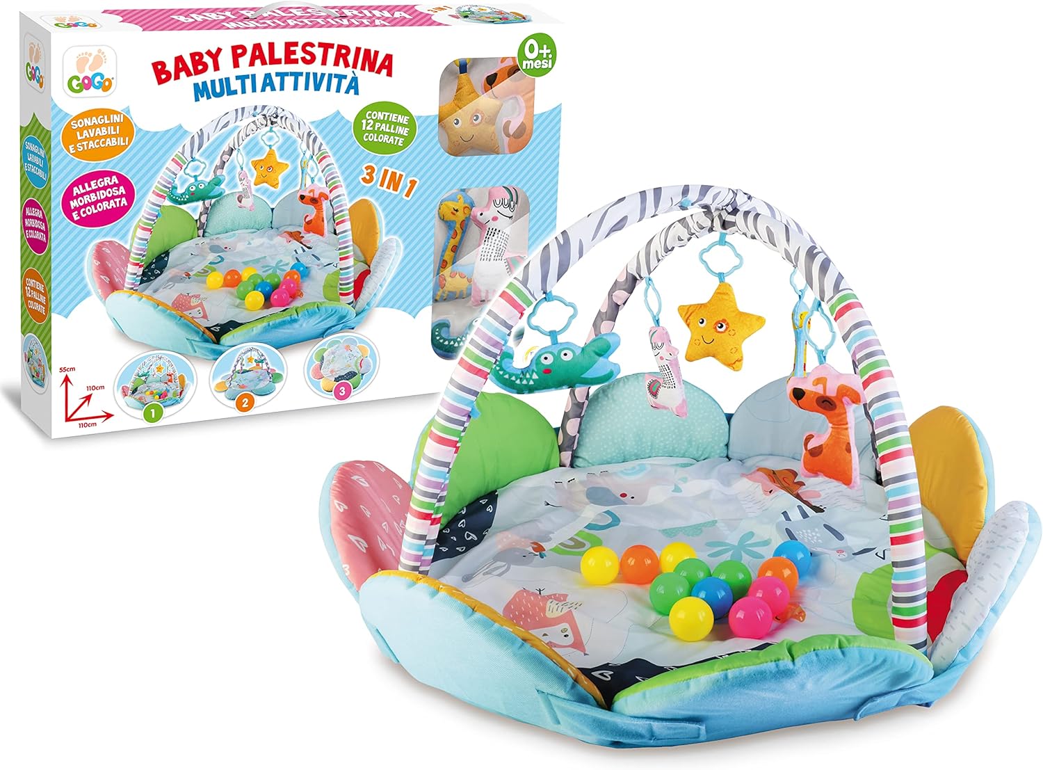 Teorema 67321 3-in-1 Multi-Activity Baby Gym Soft with Rattles and 12 Coloured Balls