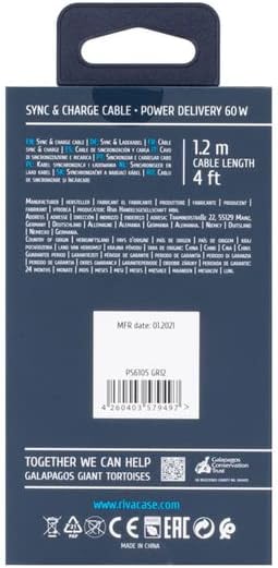 Rivacase PS6105 GR12 Type-C to Type-C Cable, 1.2 meter Length, Grey