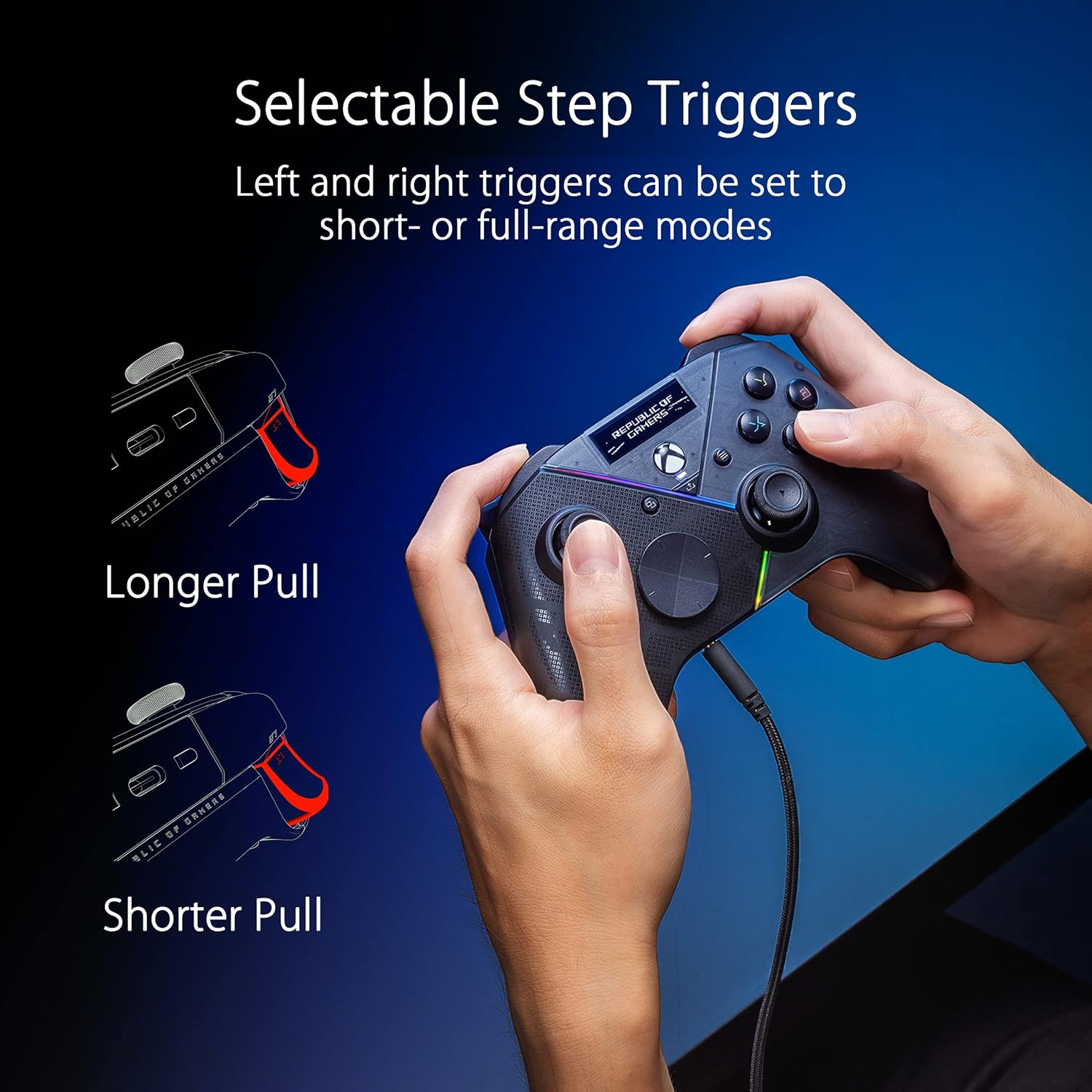 ASUS ROG Raikiri Pro PC Controller (OLED Display, einstellbare Trigger und Joystick, Aura RGB Beleuchtung, ESS DAC, 3,5-mm Kopfhörerbuchse, Stummschalttaste, USB-C, 2,4 GHz, Bluetooth