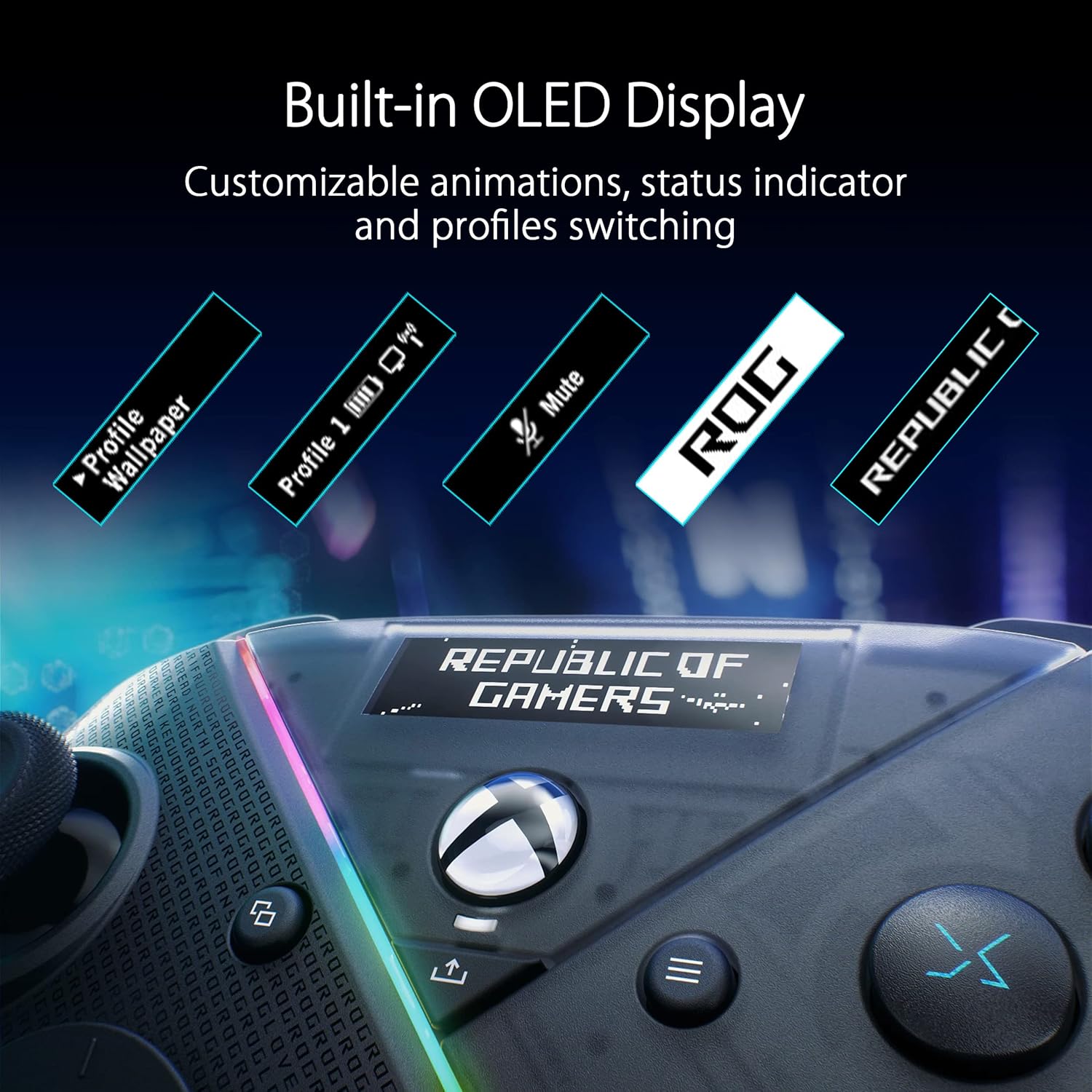 ASUS ROG Raikiri Pro PC Controller (OLED Display, einstellbare Trigger und Joystick, Aura RGB Beleuchtung, ESS DAC, 3,5-mm Kopfhörerbuchse, Stummschalttaste, USB-C, 2,4 GHz, Bluetooth