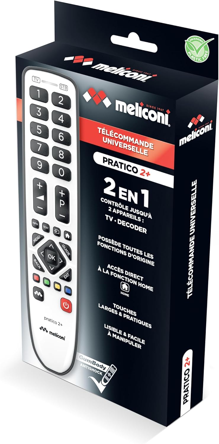 MELICONI Gumbody Practical 2+ Universal 2 in 1 Remote Control with Rubber Body Ideal for 1 TV and 1 External Decoder