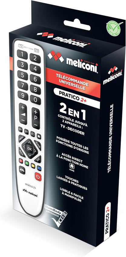 MELICONI Gumbody Practical 2+ Universal 2 in 1 Remote Control with Rubber Body Ideal for 1 TV and 1 External Decoder