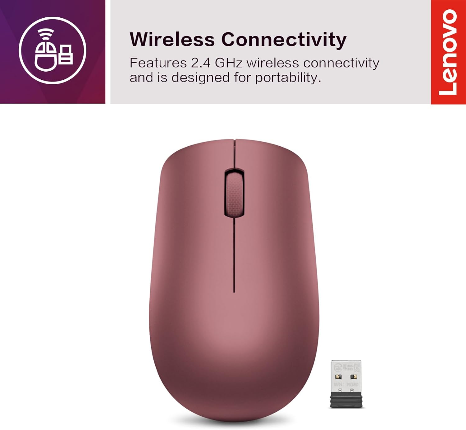 Lenovo 530 Wireless Mouse, Ambidextrous Design, Nano USB Connection, Compatible with Windows Laptops and PCs –