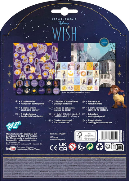 Totum Disney Wish Sticker Set, 3 Pages and Scenery Board, for Creativity, Scrapbooking or Decorating. Suits Ages 3 Years +