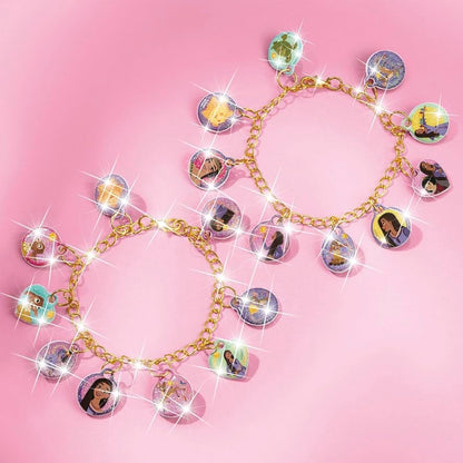 Totum Disney Wish Charm Bracelet Jewellery Craft Set, Make 2 Charm Bracelets with Gold Coloured Links and 18 Glittery Puffy Charms, Suits Ages 4 Years+