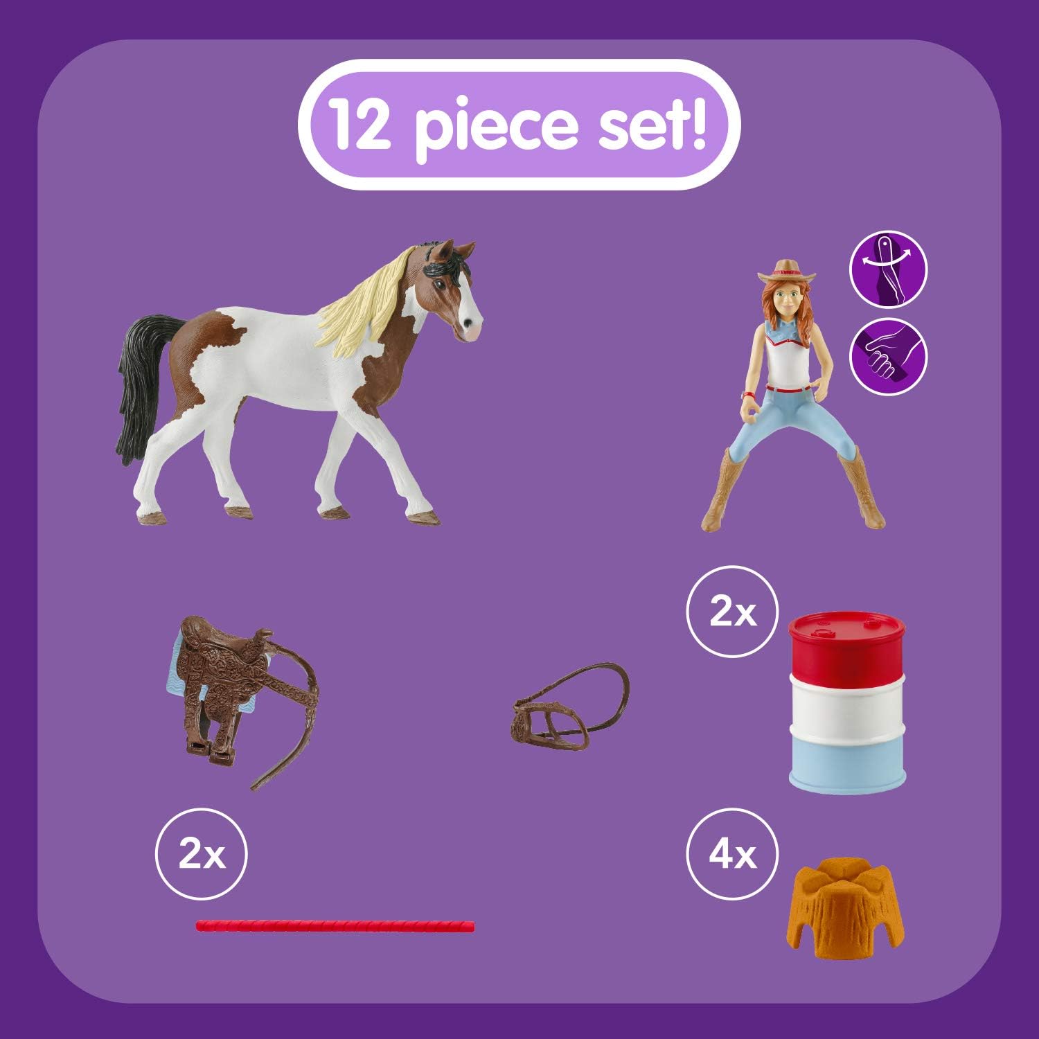 schleich HORSE CLUB 42441 12-Teiliges Pferde Set Hannahs Reitpferd - Rodeo-Reiten mit Cowgirl und Pferd, Realistisches Western Rodeo Bauernhof Pferde Spielzeug für Jungen und Mädchen ab 5 Jahren