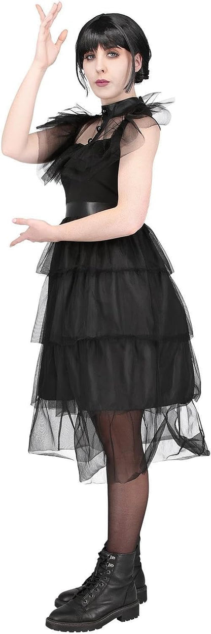 Smiffys Adult Gothic Prom Costume Dress with Mesh Frills, Halloween Adult Fancy Dress, Gothic Schoolgirl Dress Up Costumes