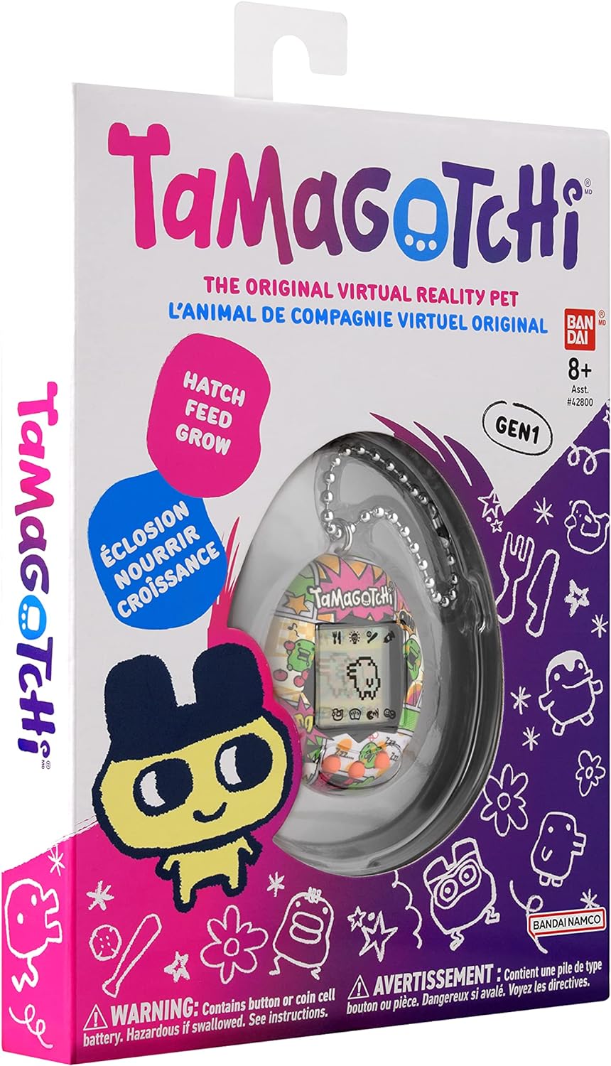 Bandai Tamagotchi Original Kuchipatchi Comic Book Shell | Tamagotchi Original Cyber Pet 90s Adults and Kids Toy with Chain | Retro Virtual Pets are Great Boys and Girls Toys or Gifts for Ages 8+