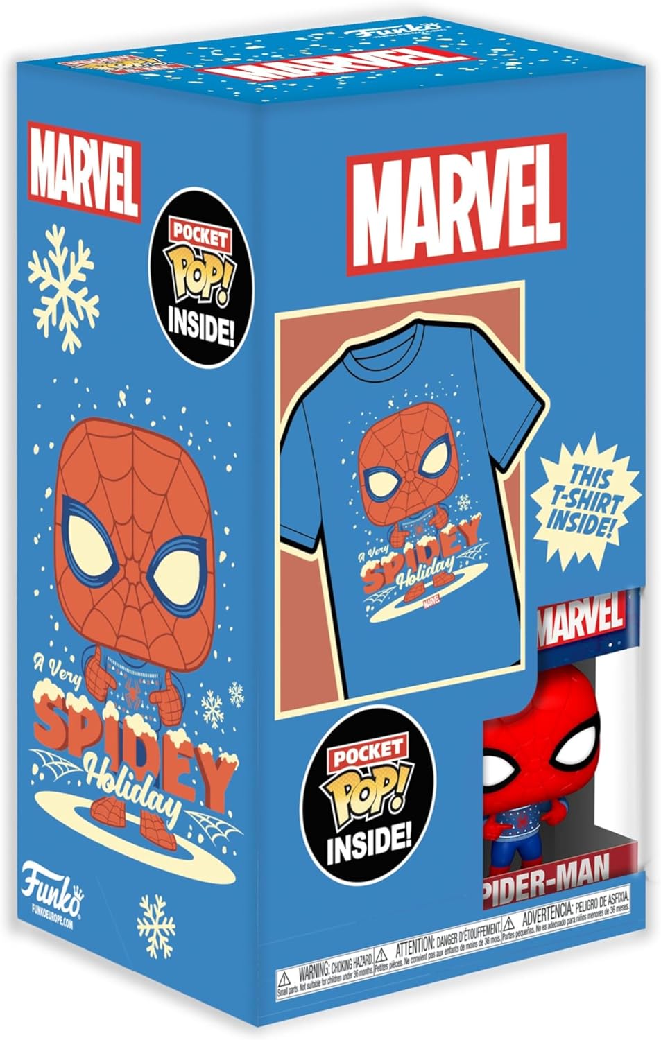 Funko Pocket POP! & Tee: Marvel-Holiday Spiderman - Spider-Man - Large - (L) - T-Shirt - Clothes With Collectable Vinyl Minifigure - Gift Idea - Toys and Short Sleeve Top for Adults Unisex Men