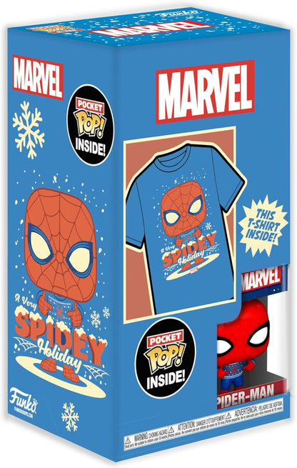 Funko Pocket POP! & Tee: Marvel-Holiday Spiderman - Spider-Man - Large - (L) - T-Shirt - Clothes With Collectable Vinyl Minifigure - Gift Idea - Toys and Short Sleeve Top for Adults Unisex Men