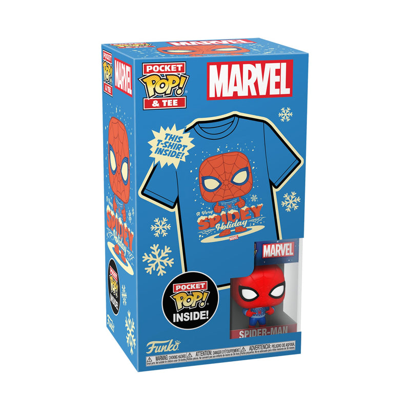 Funko Pocket POP! & Tee: Marvell-Holiday Spiderman - Spider-Man - Extra Large - (XL) - T-Shirt - Clothes With Collectable Vinyl Minifigure - Gift Idea - Toys and Short Sleeve Top for Adults Unisex